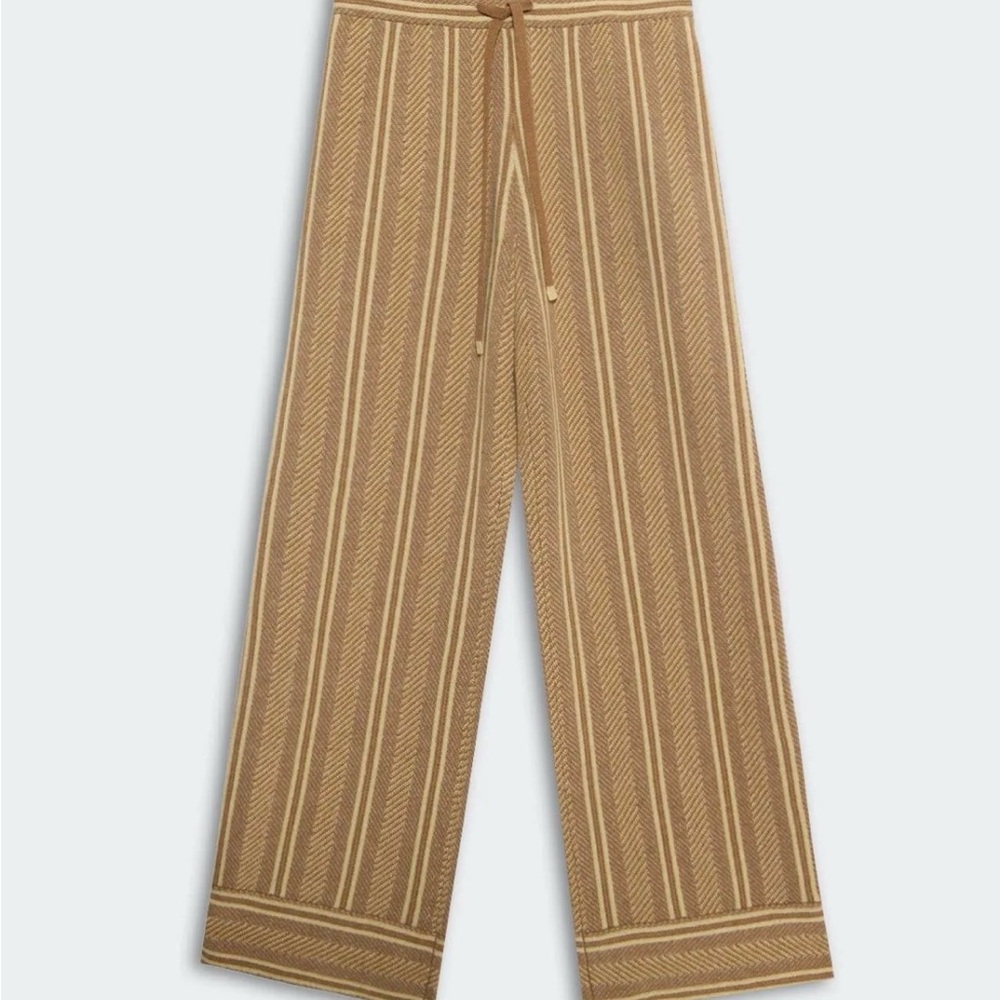 Guest in Residence Cashmere Striped Knit Wide-Leg Pants in Camel and Cream